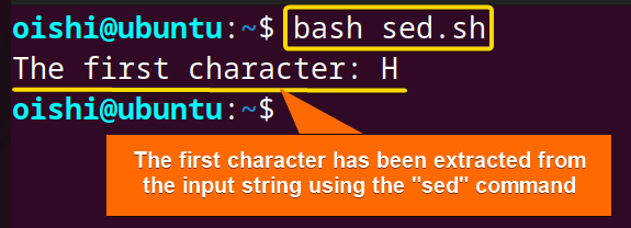 Getting the first character using sed command