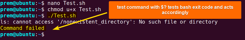 test command checking codes for exit in Bash