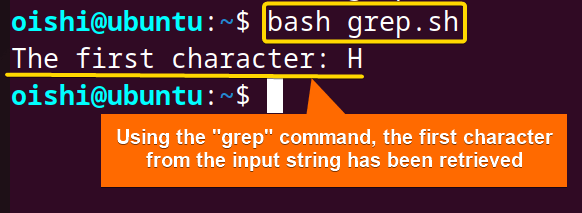 Bash get the first character of string using grep command