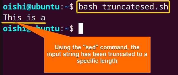 Using the sed command, truncate bash string