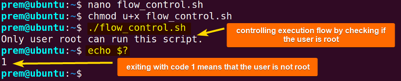 flow control using the bash exit command
