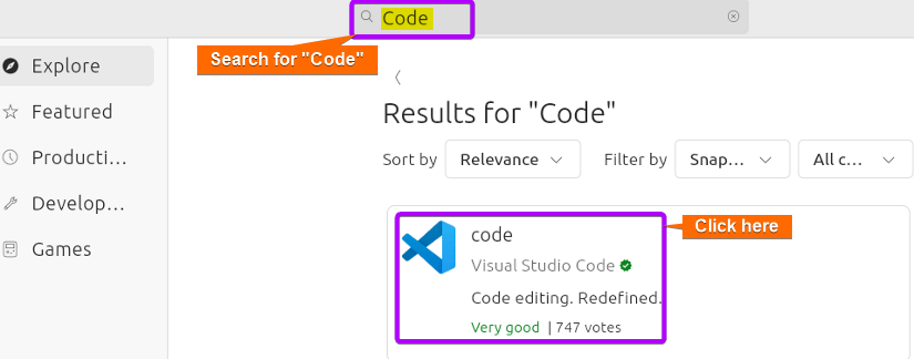 To install from the VSCode installer, search "code" in the "App Center".