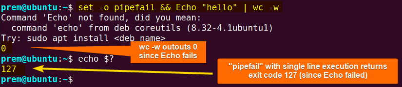 pipefail with one line execution