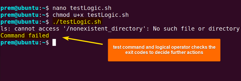 test command with logical operator