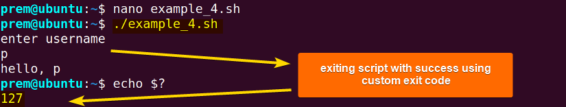 using custom exit codes with the exit command in Bash