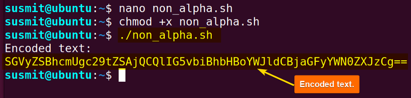 Encoded text ignoring non alphabet characters in bash.