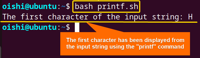 Bash get the first character of string using printf command