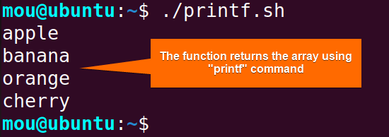 returns array elements from function using printf command