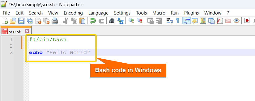 Bash code in Notepad++