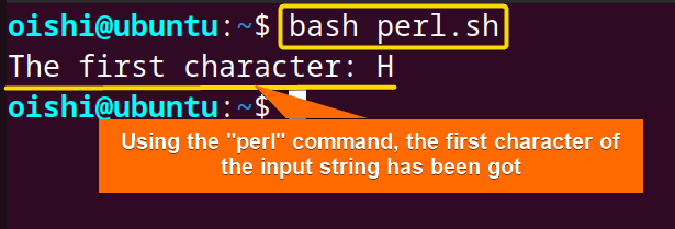 bash get the first character of string using the perl command