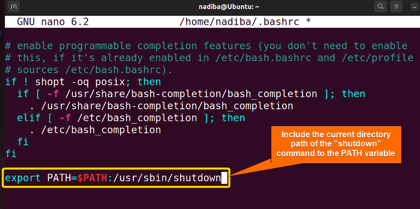 Setting PATH variable for the 'shutdown' command using the "export" command