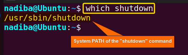 Displaying the system PATH of the "shutdown" command