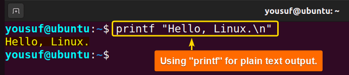 Using printf command to print formatted text