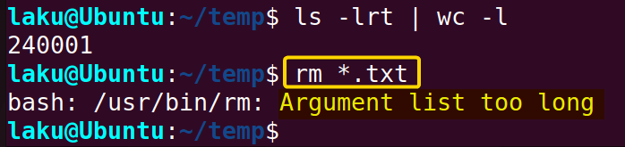 Simulating argument list too long error in Bash