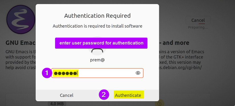 authentication via entering user password