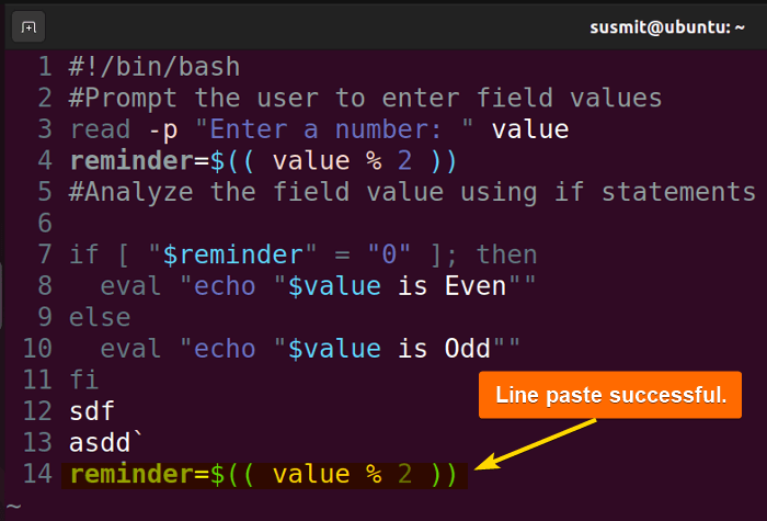 Line paste successful in Vim.