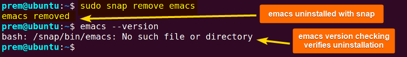 snap uninstalls emacs