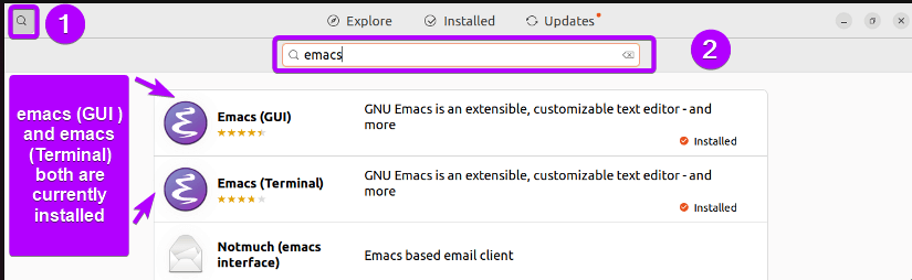 find and select installed emacs