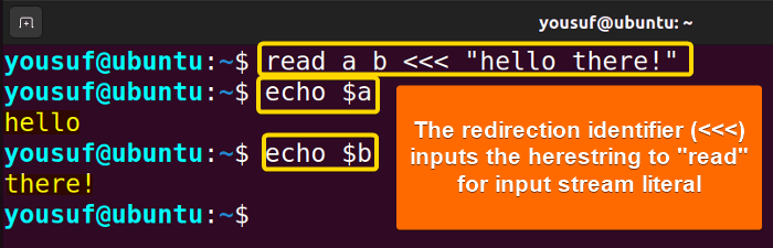 Using the redirection identifier to input into read