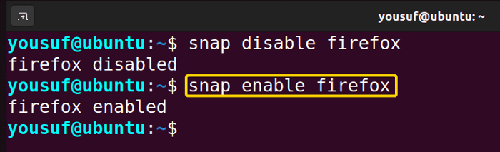 Enabling snap packages using snap enable command