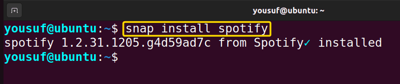 Installing Spotify using snap command