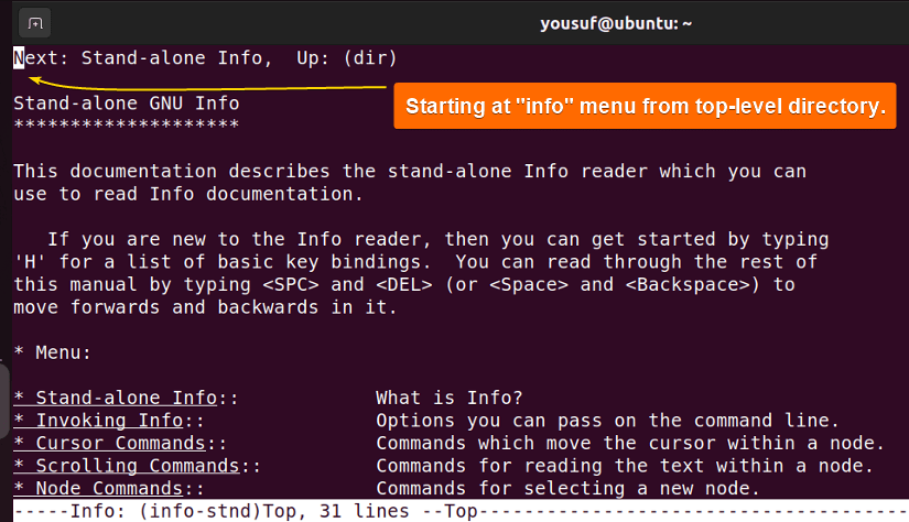 Reading given menu item from the top-level directory