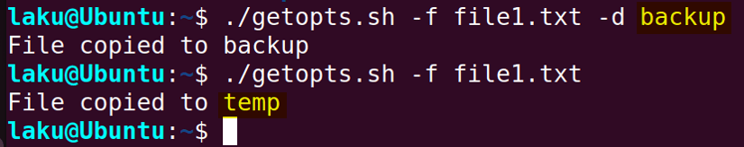 Setting optional arguments in Bash script using getopts command