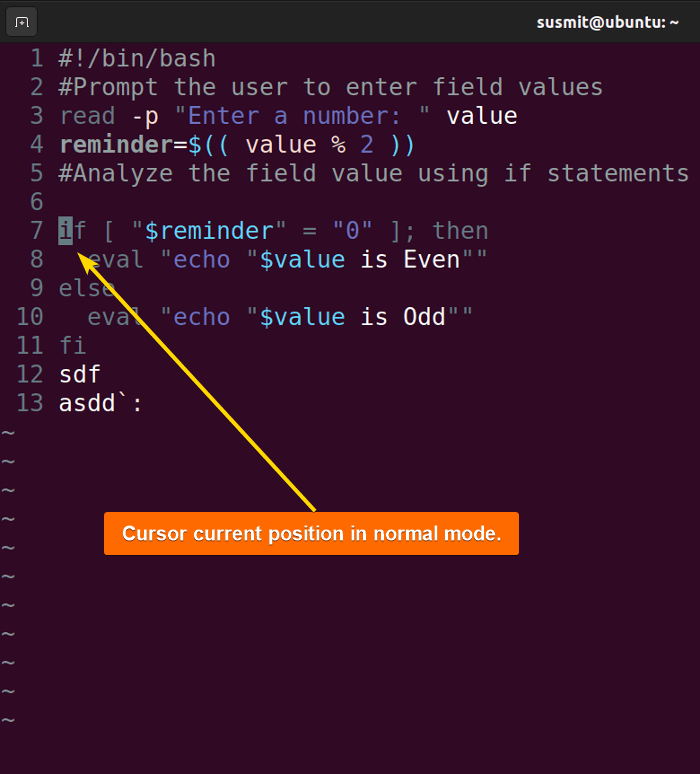 Initial cursor position in Vim.