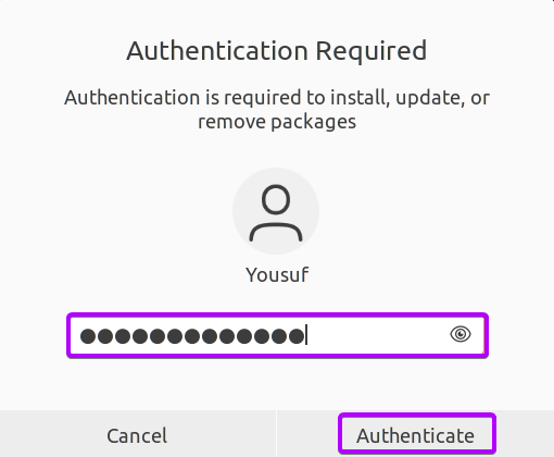 Entering password for authentication