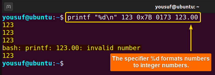 Printing integer number using %d specifier with printf