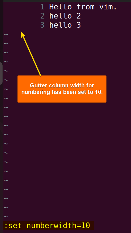 Gutter colun width for numbering has been set to 10.