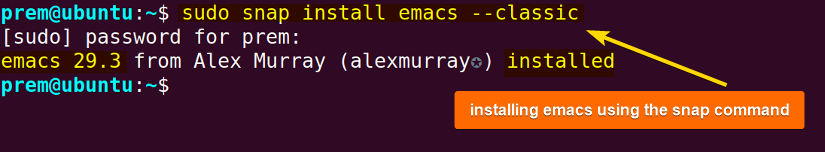 emacs installation using snap