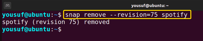 Removing specific version of Spotify using snap remove command
