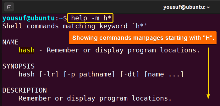 Showing manpages of commands starting with h