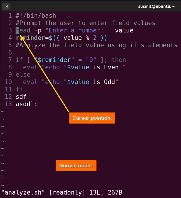 Cursor initial position.