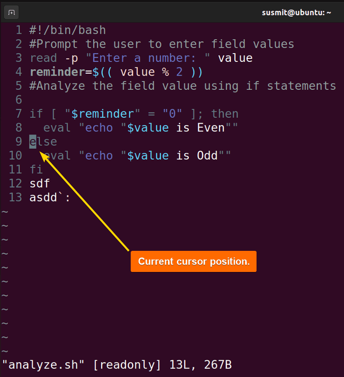 Cursor initial position.