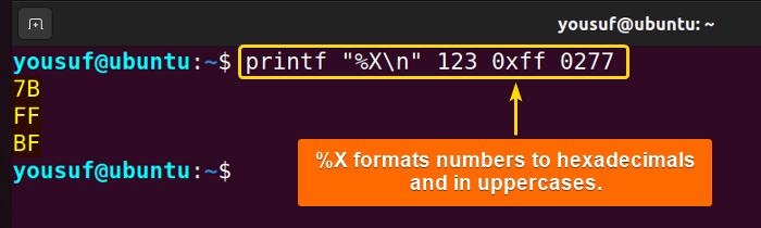 Using printf and %X specifier to print hexadecimal values in uppercase