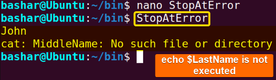 using set -e command to stop executing the script as soon as any error happens