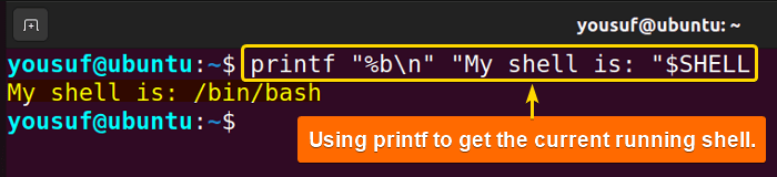 Using printf with %b to print current running shell