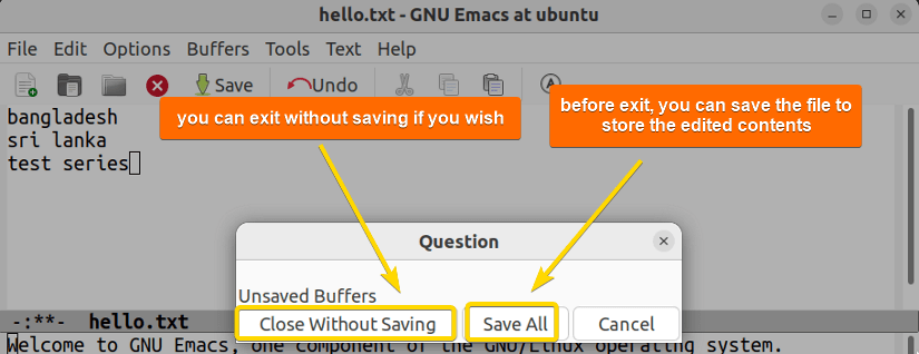 choose to exit with or without saving file 