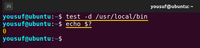 Checking directory using test command and variable $?