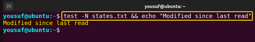 Checking if the file has been modified since last read using test command with -N option