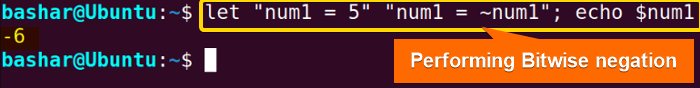 10 using let command in linux along with bitwise negation operator