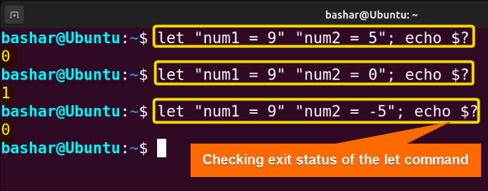 11.1 checking the exit status of the let command in Linux