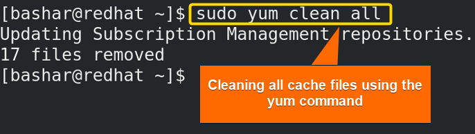 cleaning all cache files using "yum" command