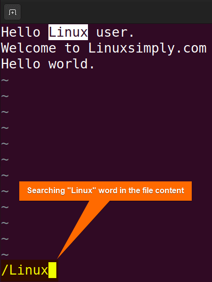 Searching a word in a line using vim