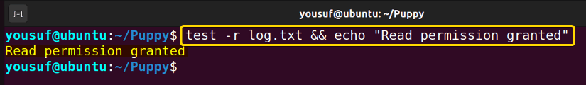 Testing for read permission using test command with -r option