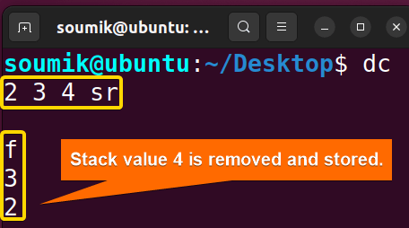 Storing stack value for dc command in Linux