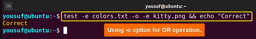 Performing OR operation using test -e option