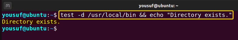 Showing confirmation message using test command with logical operators &&